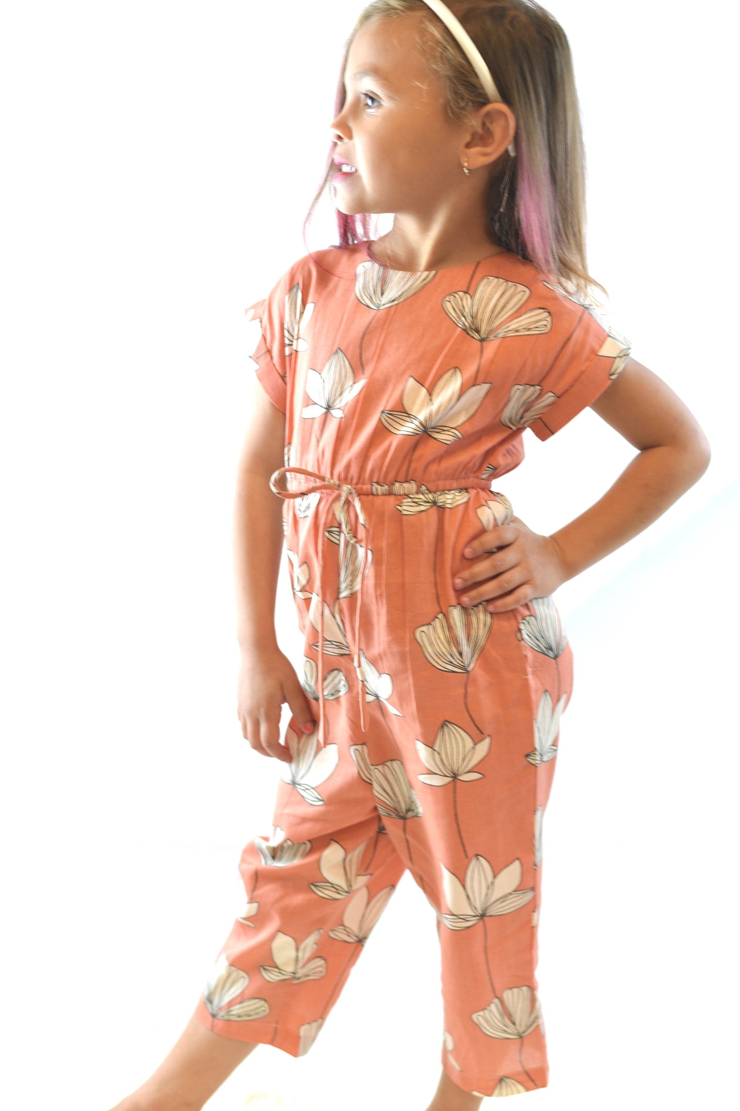 Limited Edition - Coral Floral Jumpsuit with Drawstring Detail Dress Yo Baby Wholesale