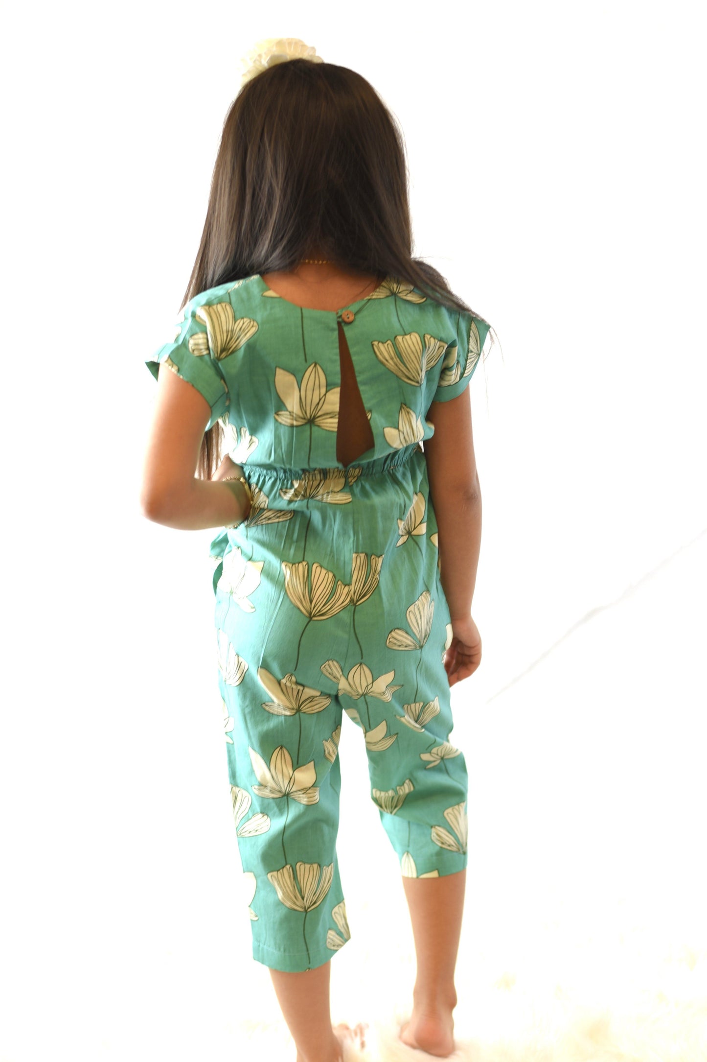 Limited Edition - Green Floral Jumpsuit with Drawstring Detail Dress Yo Baby Wholesale