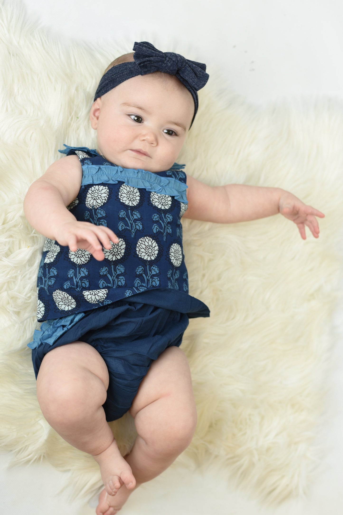 Limited Edition - Ruffled Indigo Top With Diaper Cover Set Dress Yo Baby Wholesale