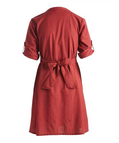 Maroon Button-Front Notch Neck Dress Dress Yo Baby Wholesale