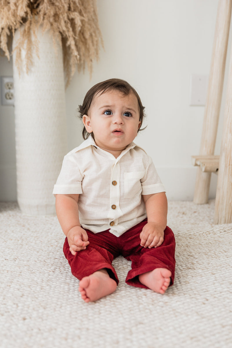 Maroon Corduroy Solid Color Boys Pants Yo Baby India