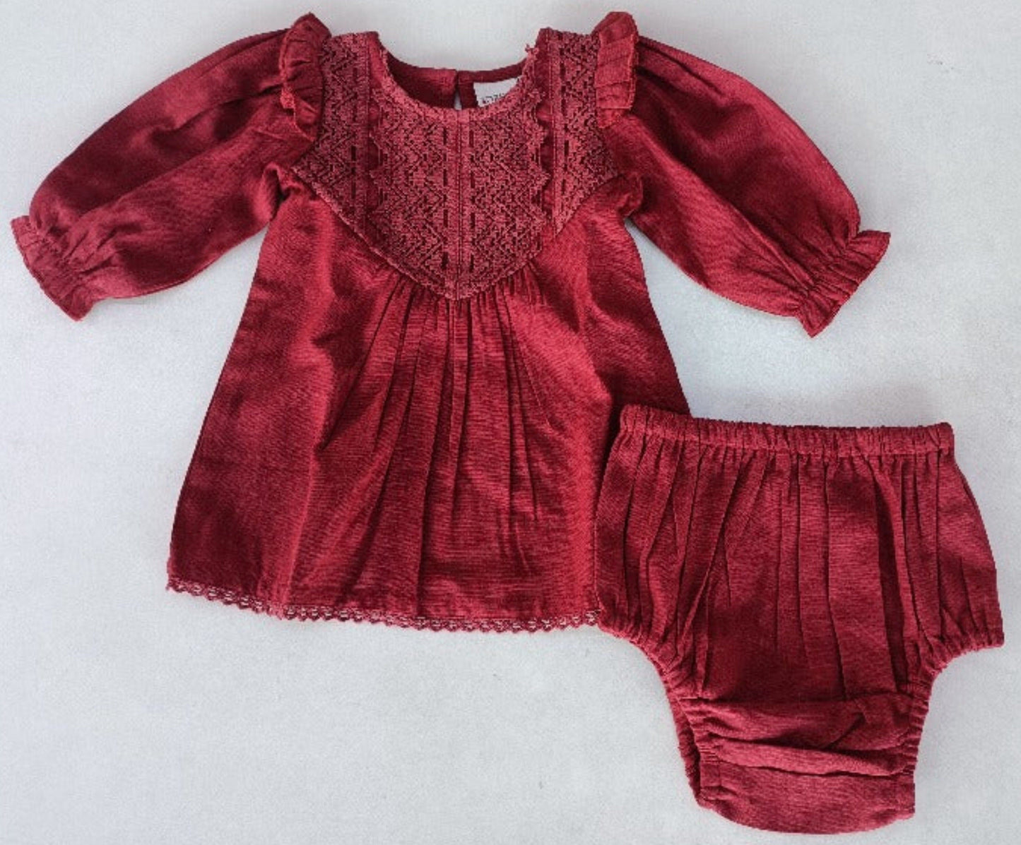 Maroon Long Sleeves Dress and Bloomers dress & diaper cover Yo Baby India