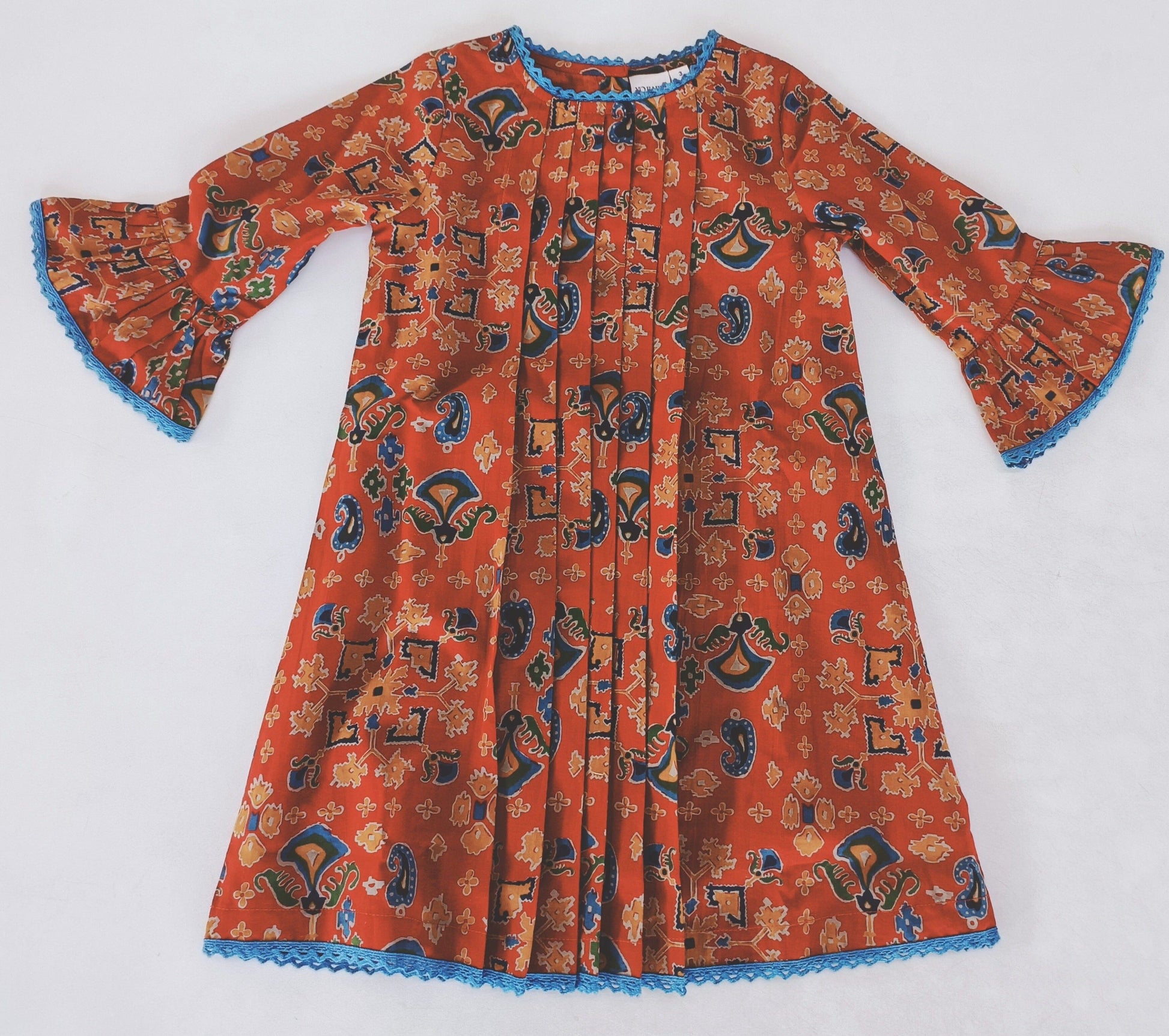 Maroon Printed Dress Long Sleeve With Pleat & Lace Detail Dress Yo Baby India