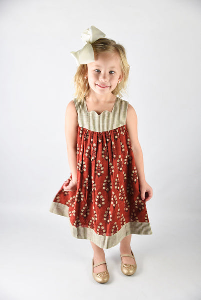 Maroon Sleeveless Dress with Pin Stripe Detail Dress Yo Baby Wholesale 