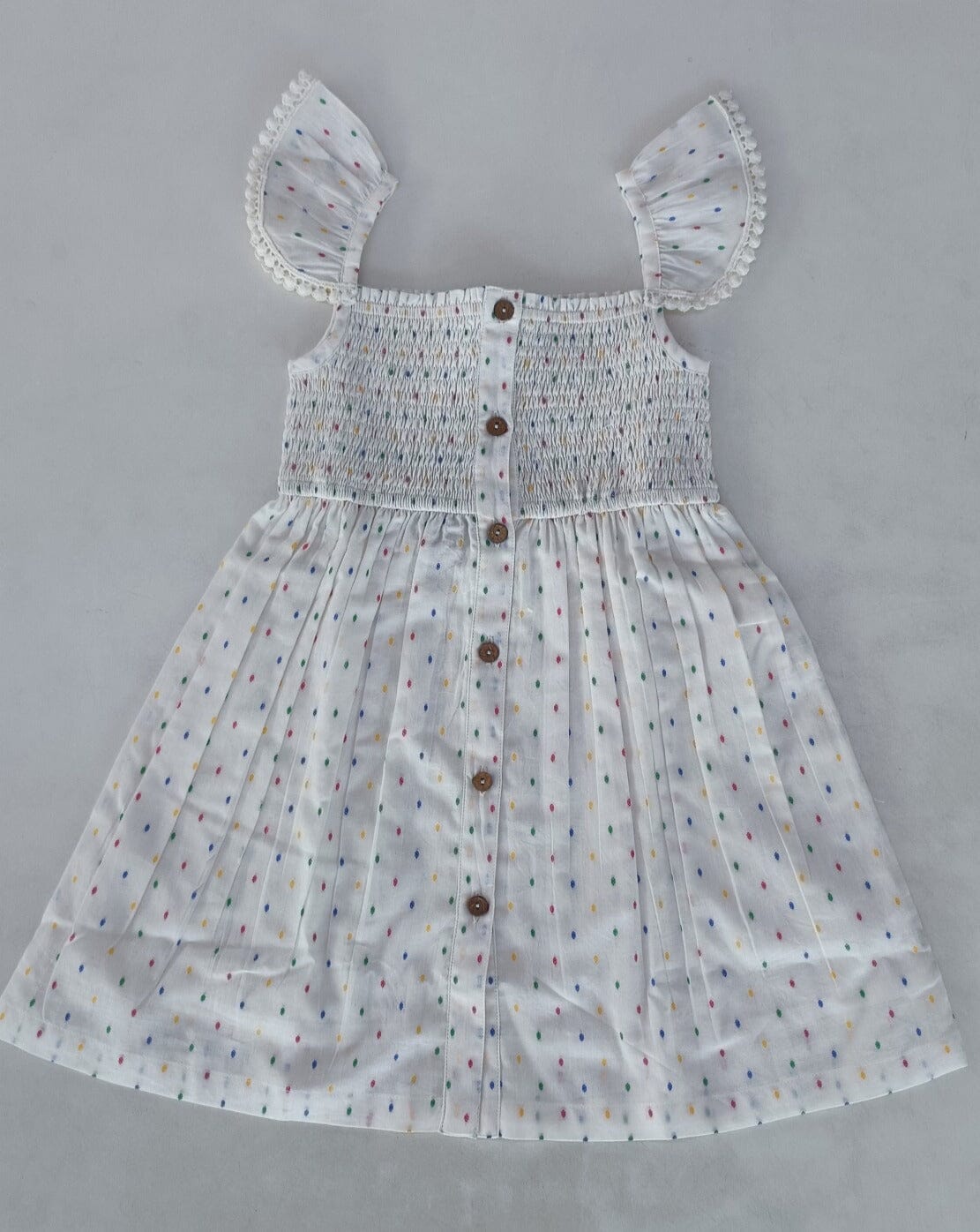 Multi Color Cotton Dobby Sleeve Ruffle Gathered Dress Dress Yo Baby India