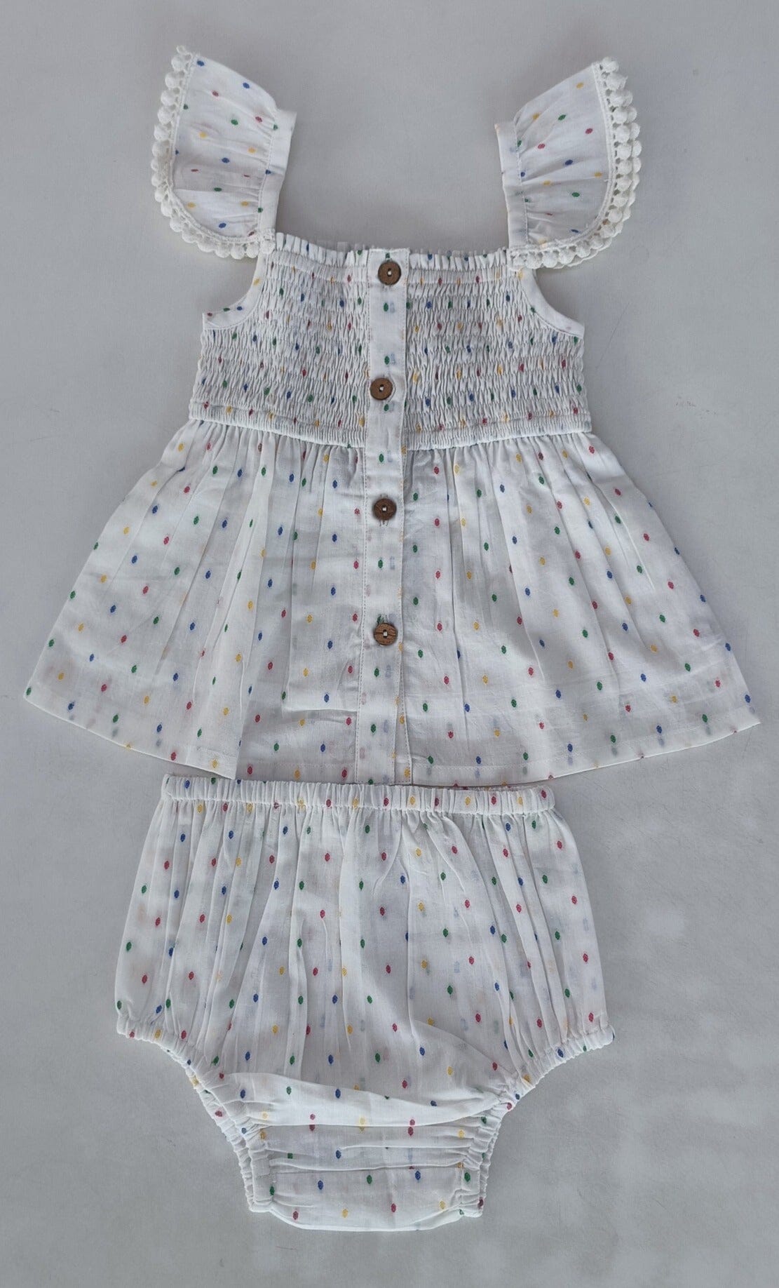 Multi Color Cotton Dobby Sleeve Ruffle Gathered Dress Dress Yo Baby India