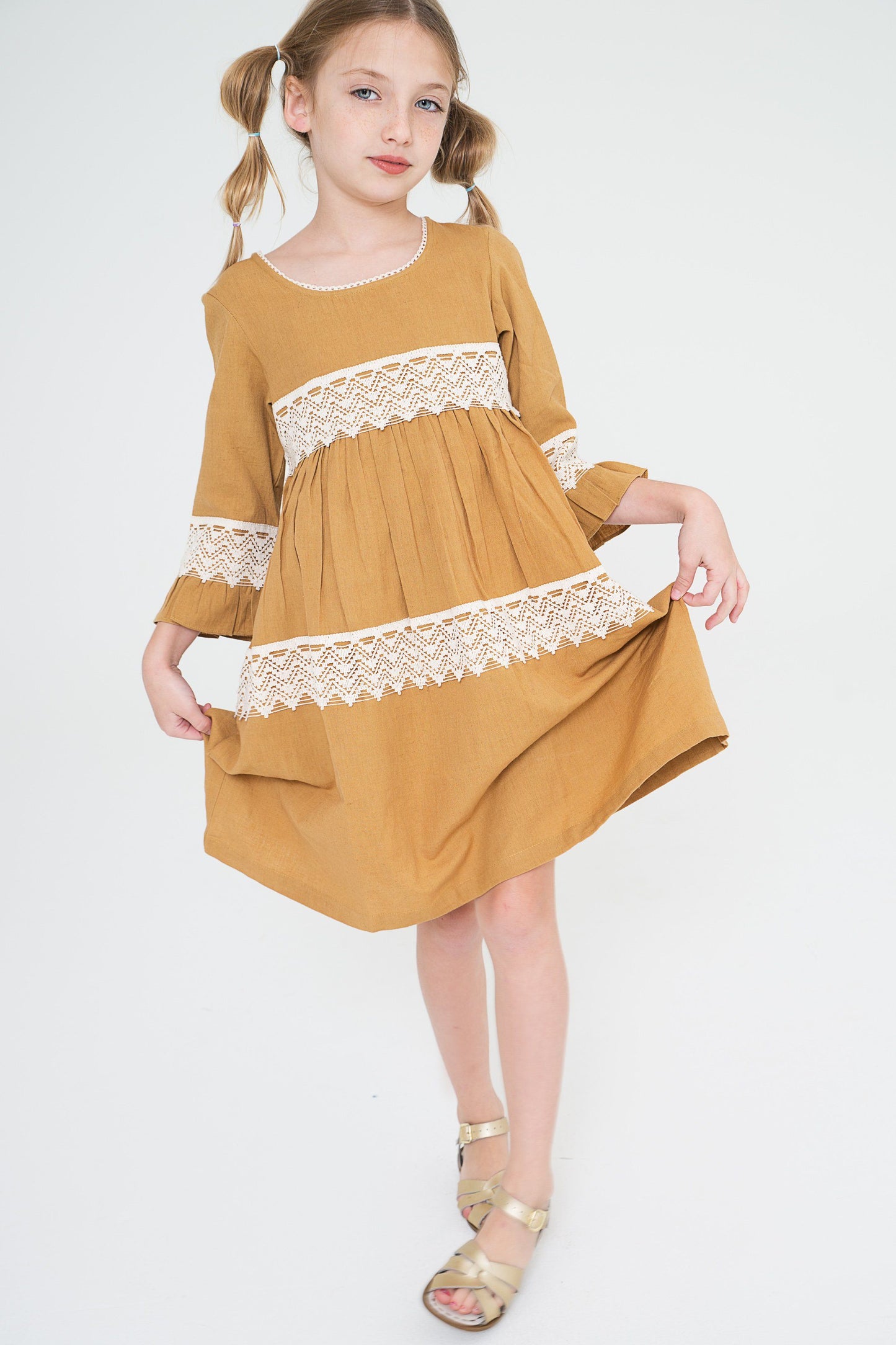 Mustard Lace Detail Dress Dress Yo Baby Wholesale