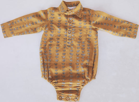 Mustard Print Long Sleeve Baby Romper romper Yo Baby India