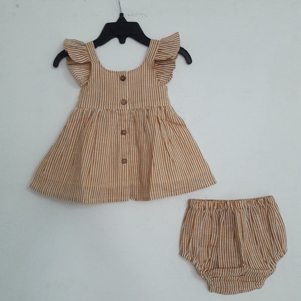 Mustard Stripes Infant Dress & Diaper Cover Set Dress Yo Baby Wholesale 