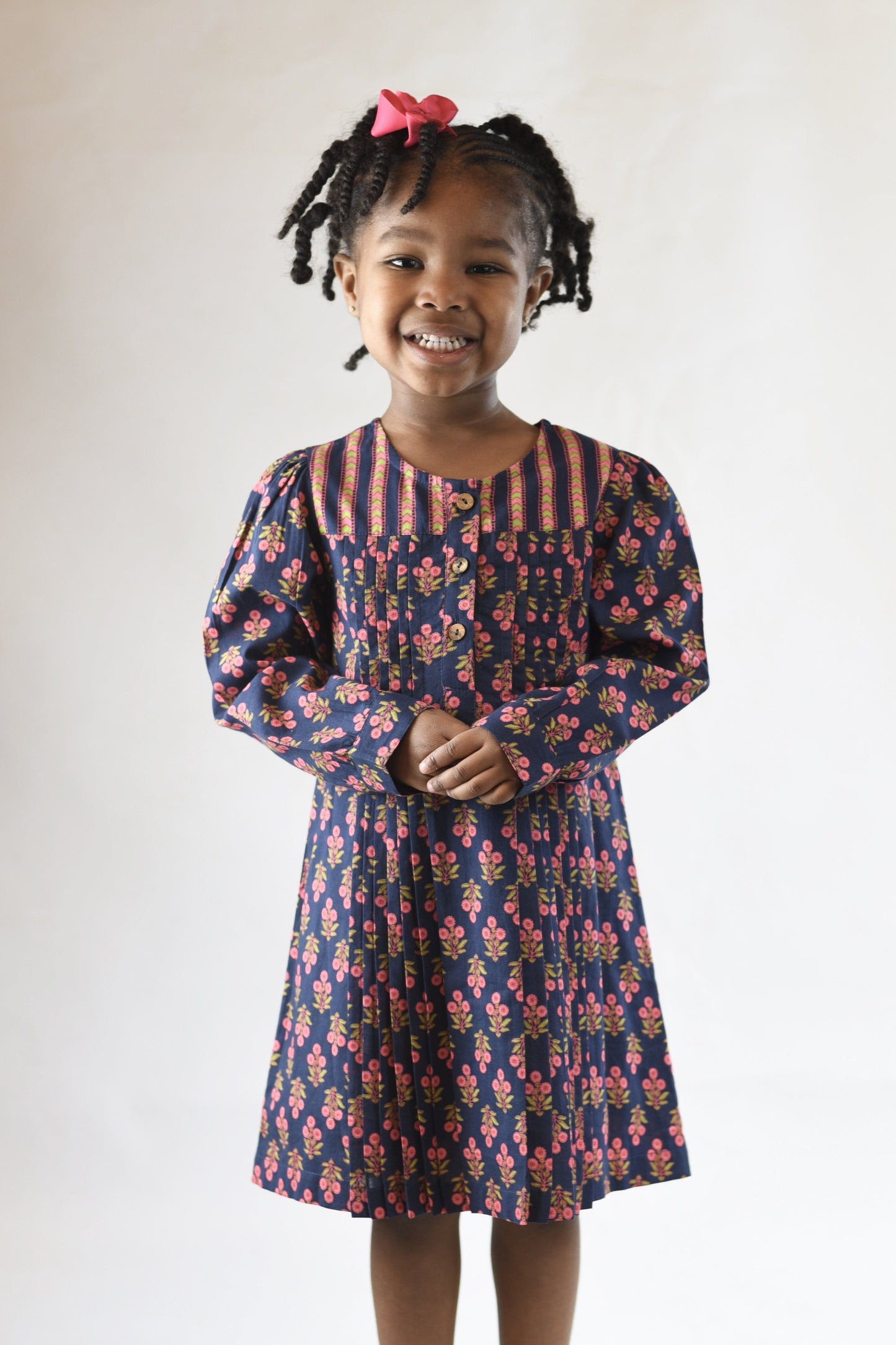Navy & Fuchsia Printed Dress Dress Yo Baby Wholesale