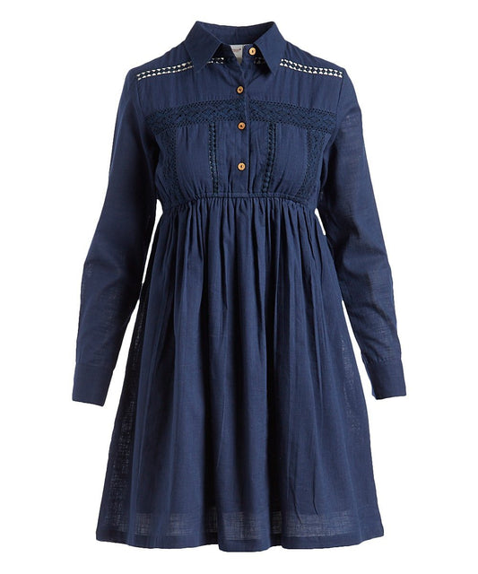 Navy Lace Detail Shirt-Dress Shirt-Dress Yo Baby Wholesale
