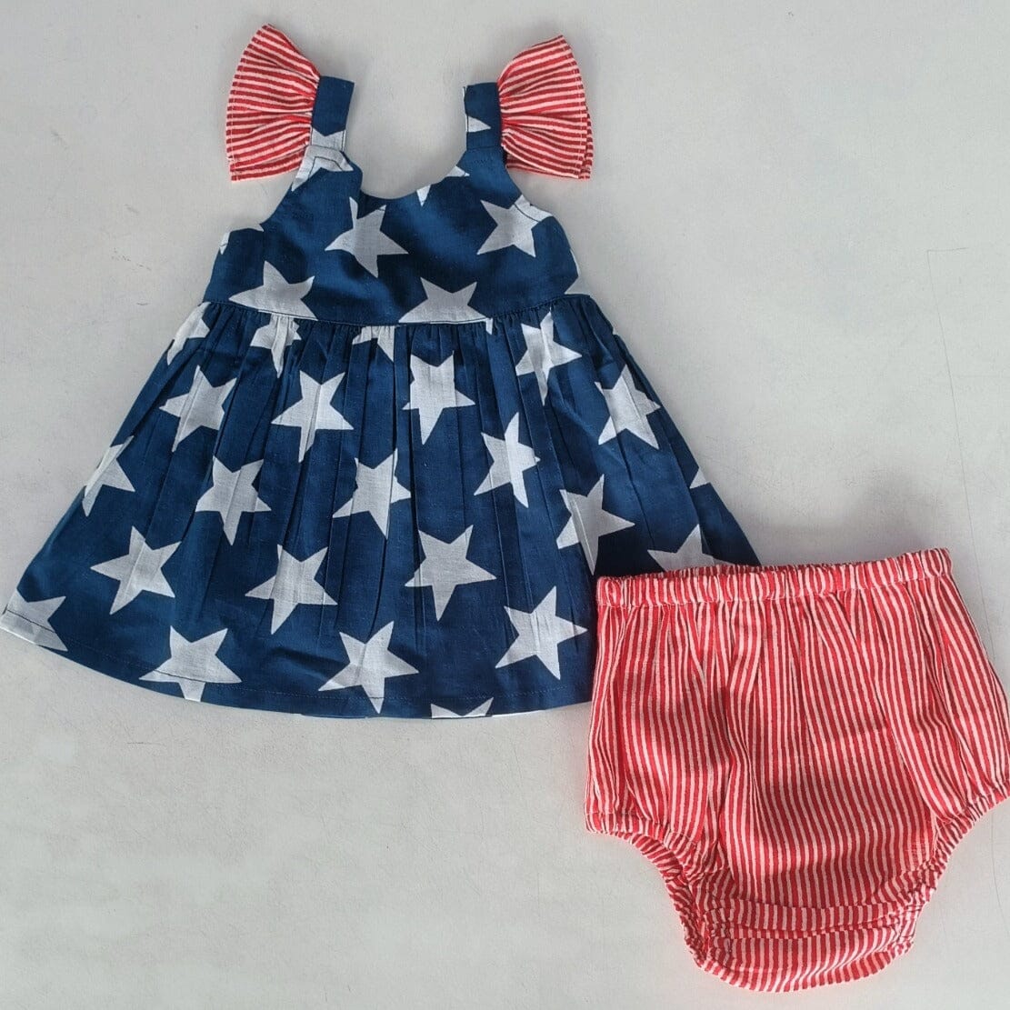 Navy Star Print Sleeve Ruffled Gathered Dress dress & diaper cover Yo Baby India