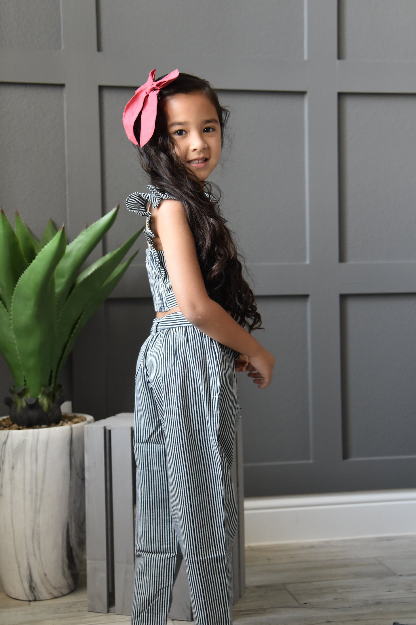 Navy-Striped Smocked Ruffle Top and Pants 2 pc set Dress Yo Baby Wholesale