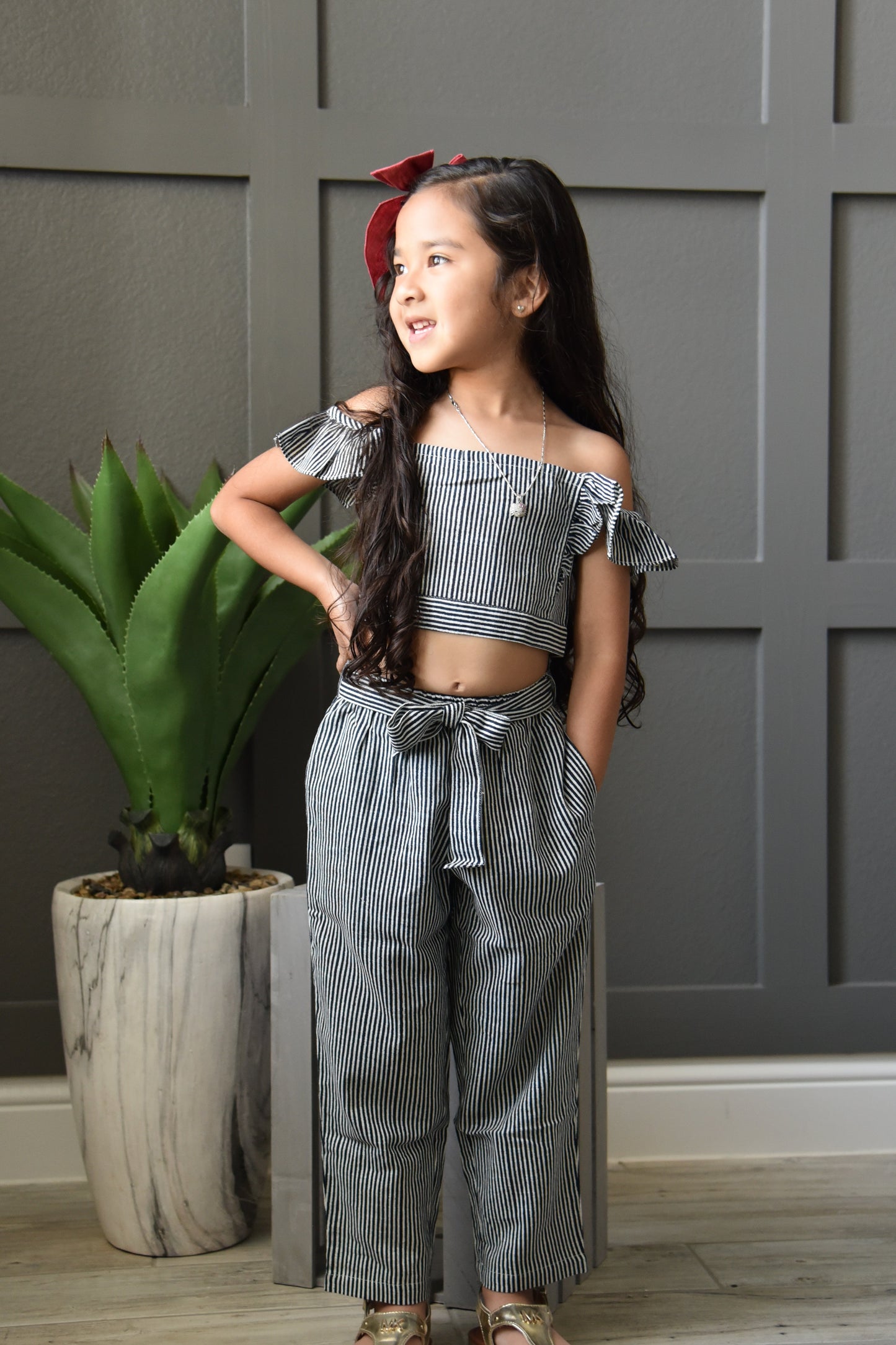 Navy-Striped Smocked Ruffle Top and Pants 2 pc set Dress Yo Baby Wholesale
