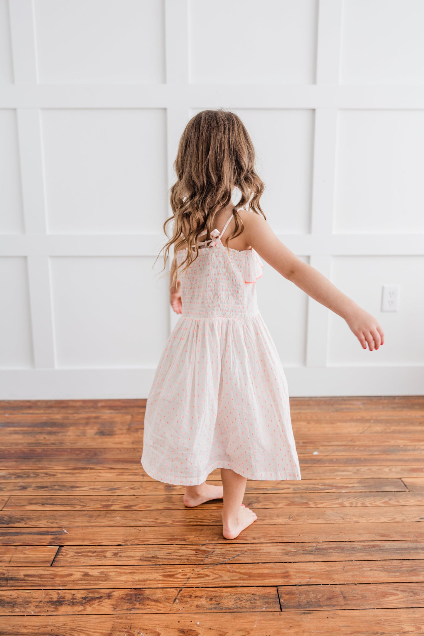 Neon Pink Cotton Dobby Yoke Ruffle Gathered Dress Dress Yo Baby India