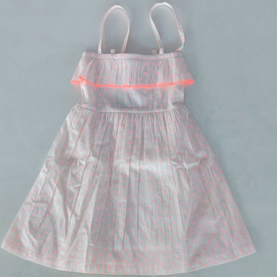 Neon Pink Cotton Dobby Yoke Ruffle Gathered Dress Dress Yo Baby India