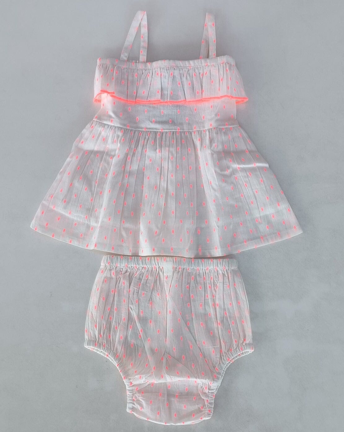 Neon Pink Cotton Dobby Yoke Ruffle Gathered Dress Dress Yo Baby India