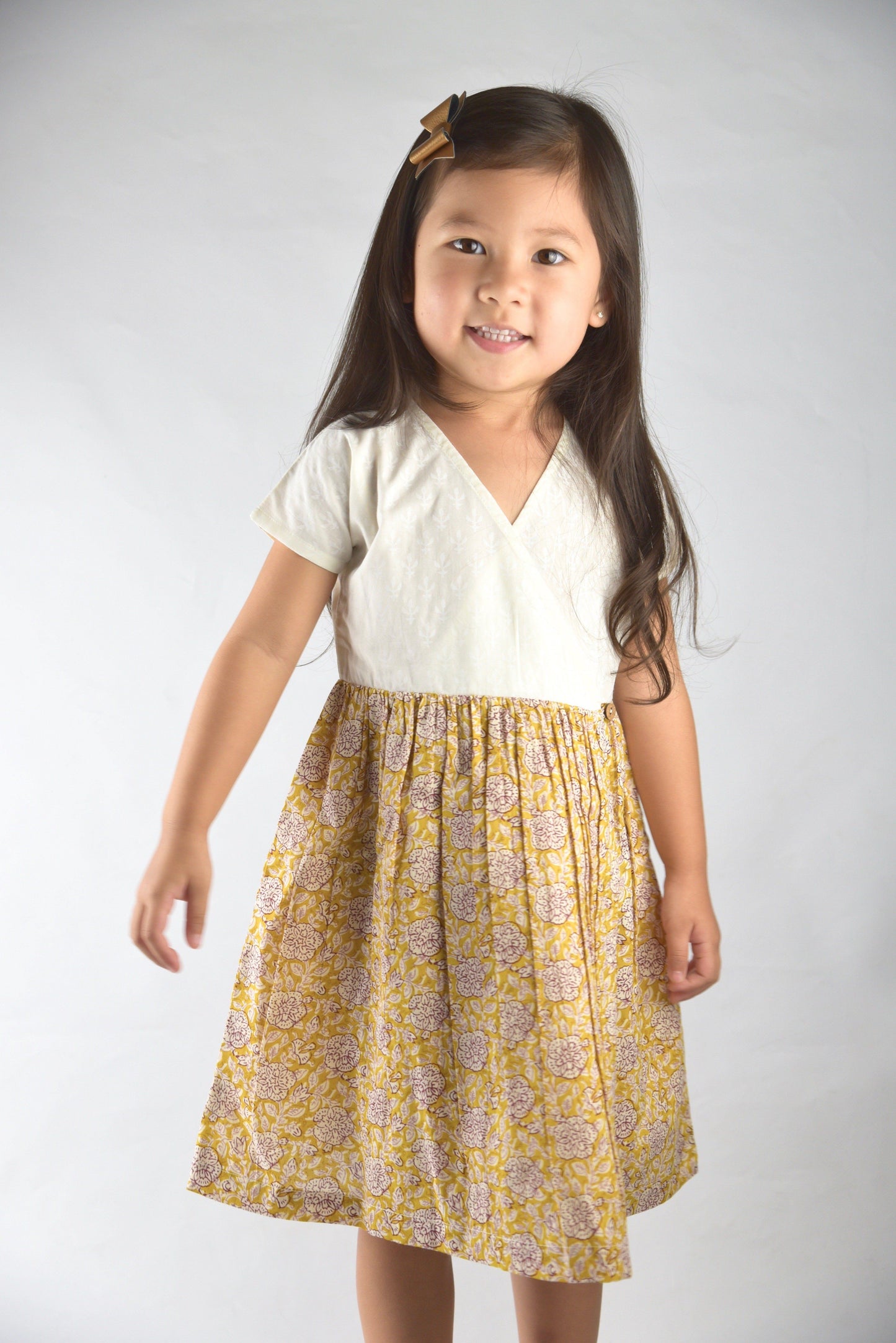 Off White and Mustard Floral Print Wrap Dress Dress Yo Baby Wholesale