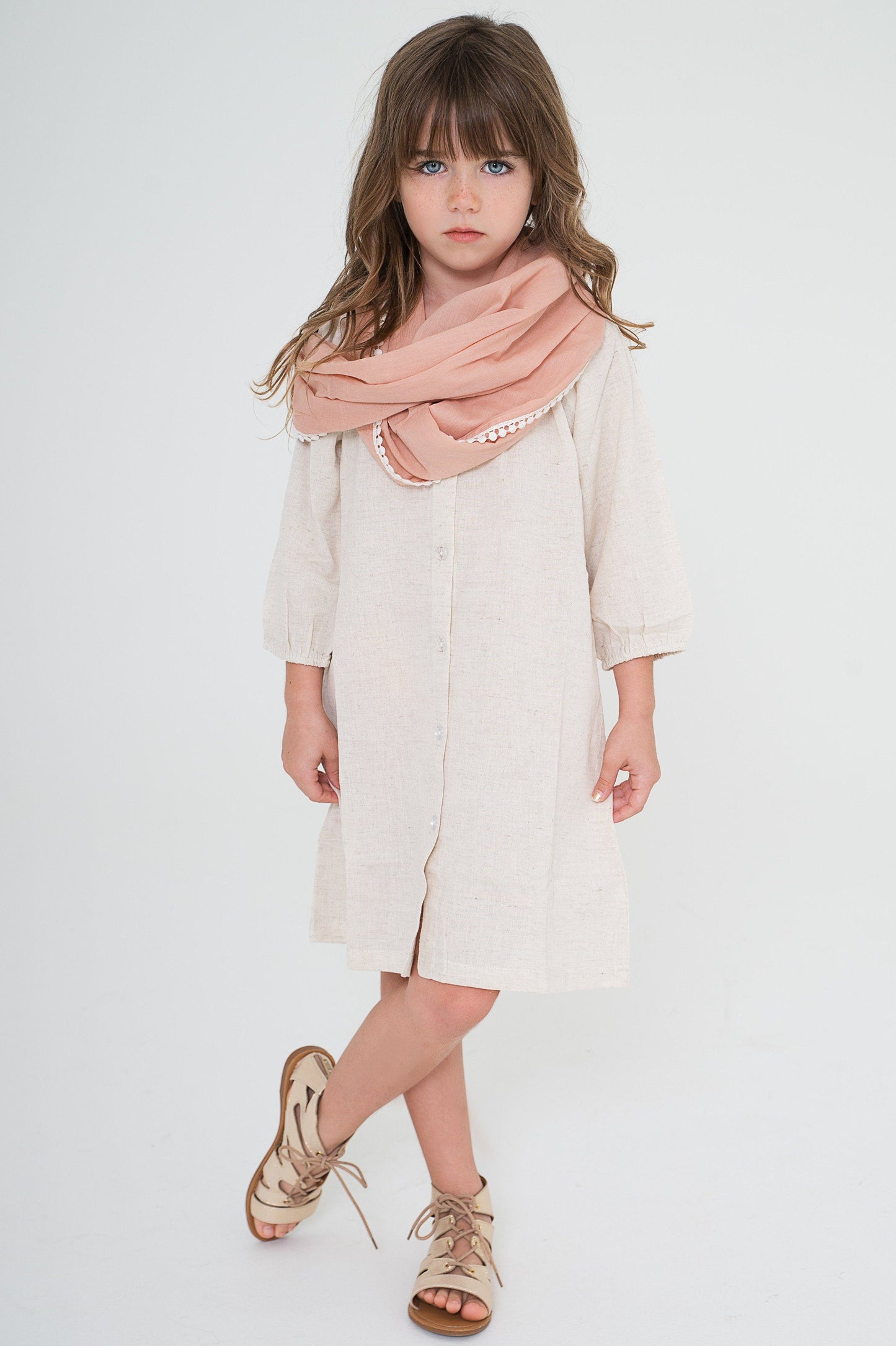 Off-white Dress With Blush Infinity Scarf 2-pc set Dress Yo Baby Wholesale