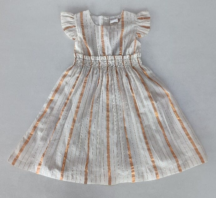 Off-White Gold Color Lurex Sleeve Ruffle Gathered Dress dress & diaper cover, DRESS Yo Baby India