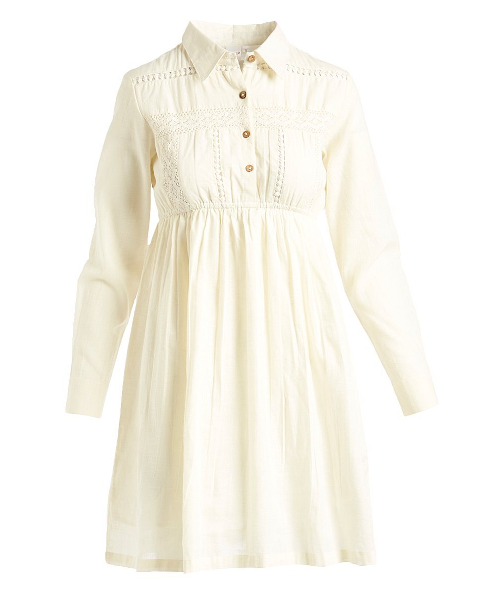 Off-White Lace Detail Shirt-Dress Shirt-Dress Yo Baby Wholesale