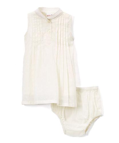Off-White Pin-tuck Detail Infant Dress Dress Yo Baby Wholesale