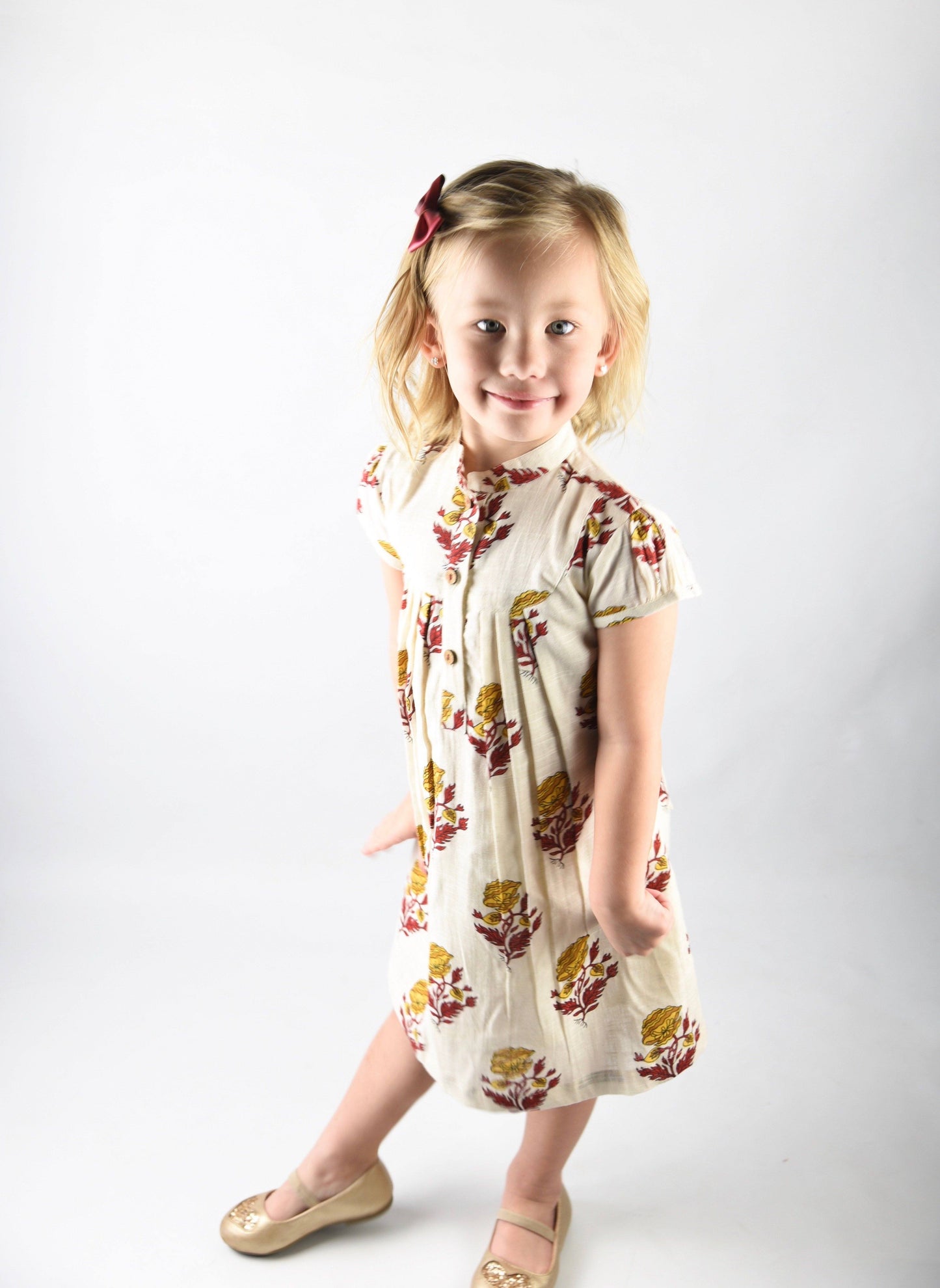 Off white Printed Dress with Yoke Detail and Chinese Collar Dress Yo Baby Wholesale