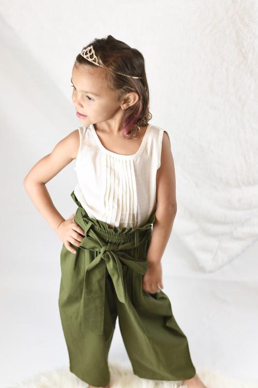 Olive Paper-Bag Pants & Pleated Top Set Dress Yo Baby Wholesale