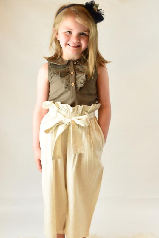 Olive Ruffle Top & Paper-Bag Pants Set Dress Yo Baby Wholesale