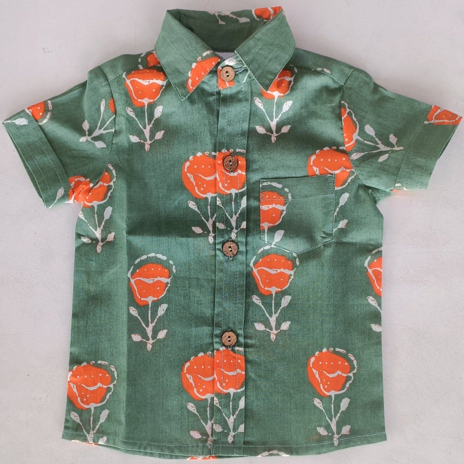 Orange Floral Print Boys Shirt Yo Baby India