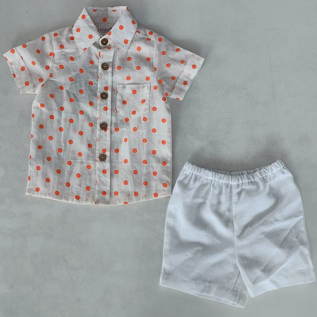 Orange Polka Dot Print Boys Shirt & White Shorts set Shirt-Shorts Yo Baby India