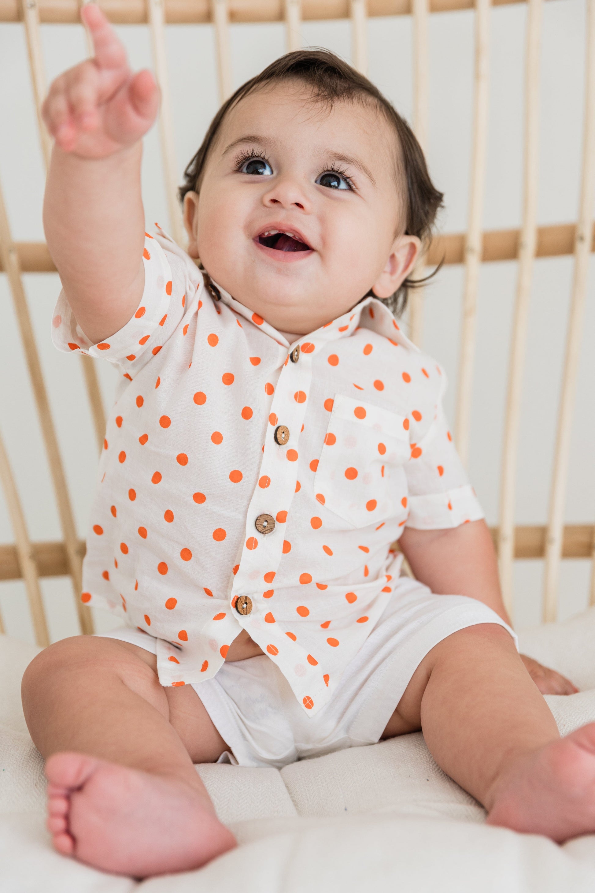 Orange Polka Dot Print Boys Shirt & White Shorts set Shirt-Shorts Yo Baby India