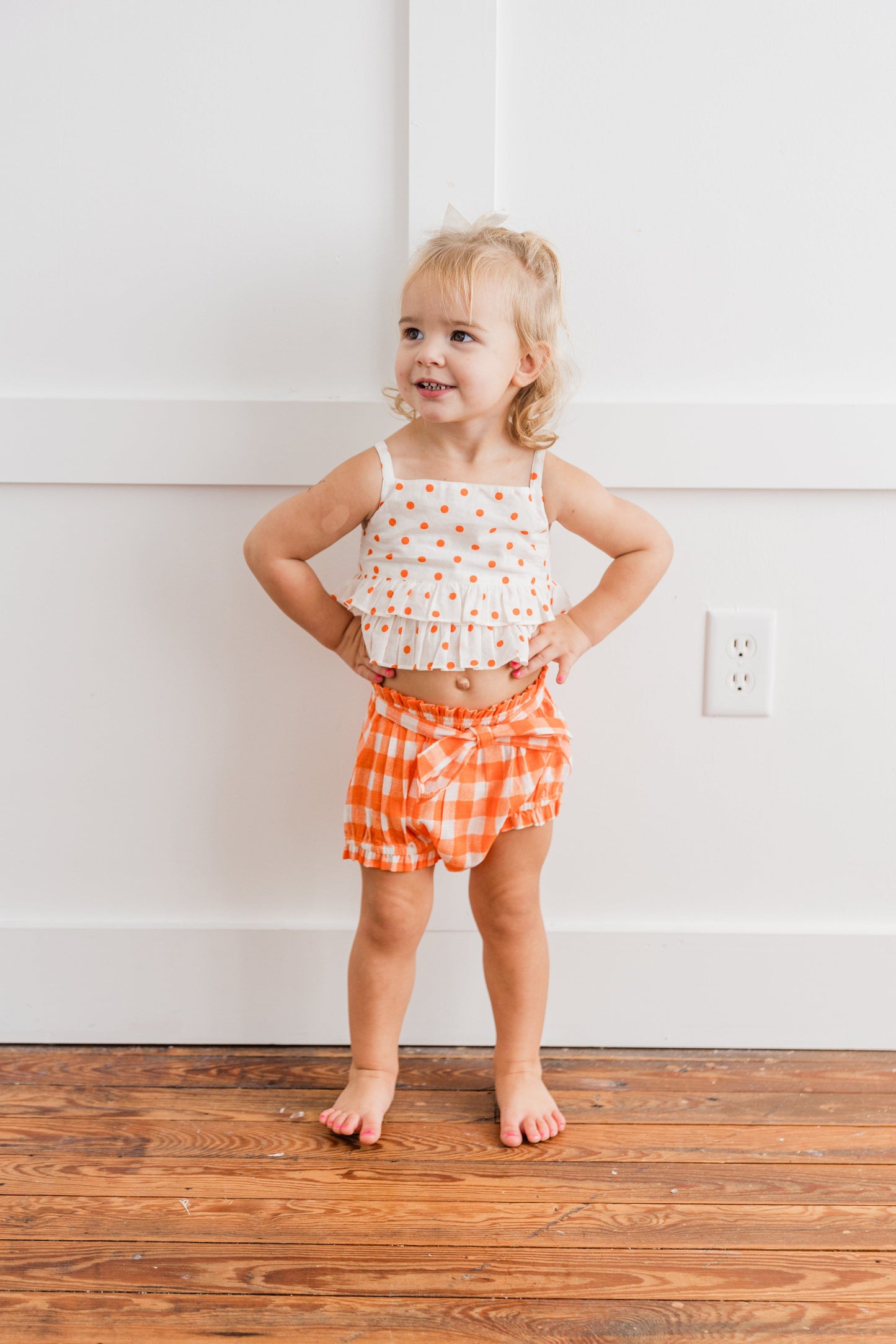 Orange Polka Dot Top & Orange Checkered Shorts Set Dress Yo Baby Wholesale