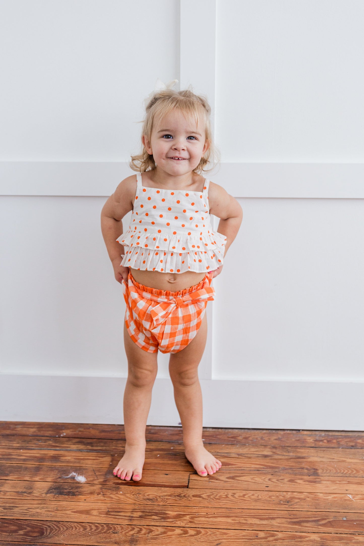 Orange Polka Dot Top & Orange Checkered Shorts Set Dress Yo Baby Wholesale