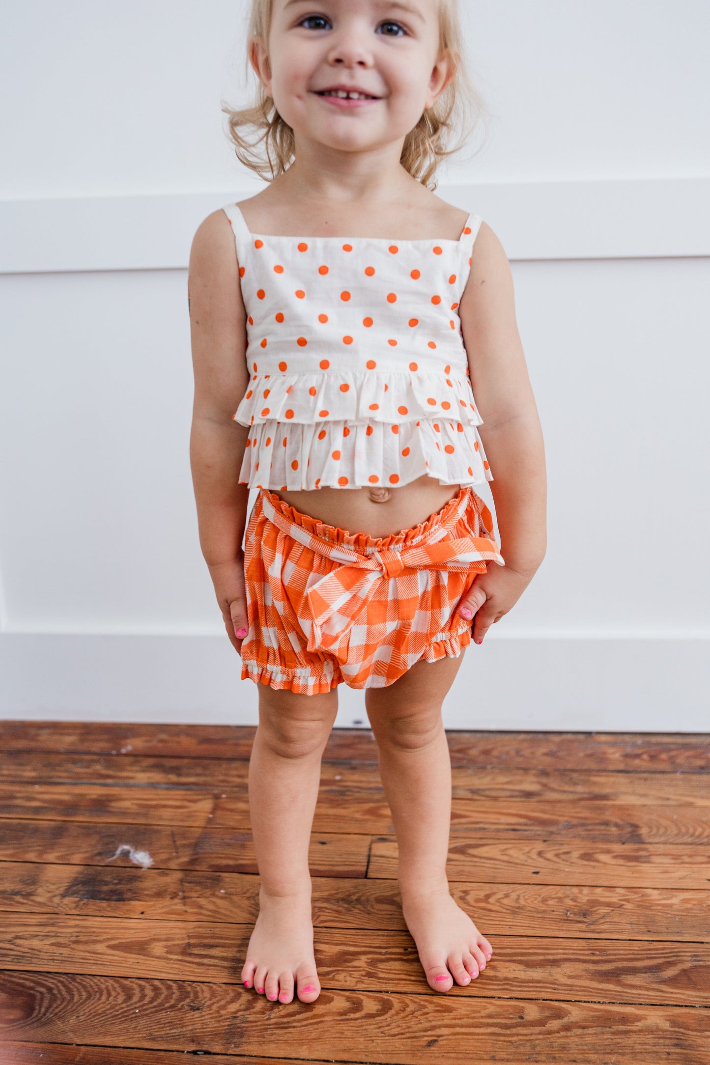Orange Polka Dot Top & Orange Checkered Shorts Set Dress Yo Baby Wholesale