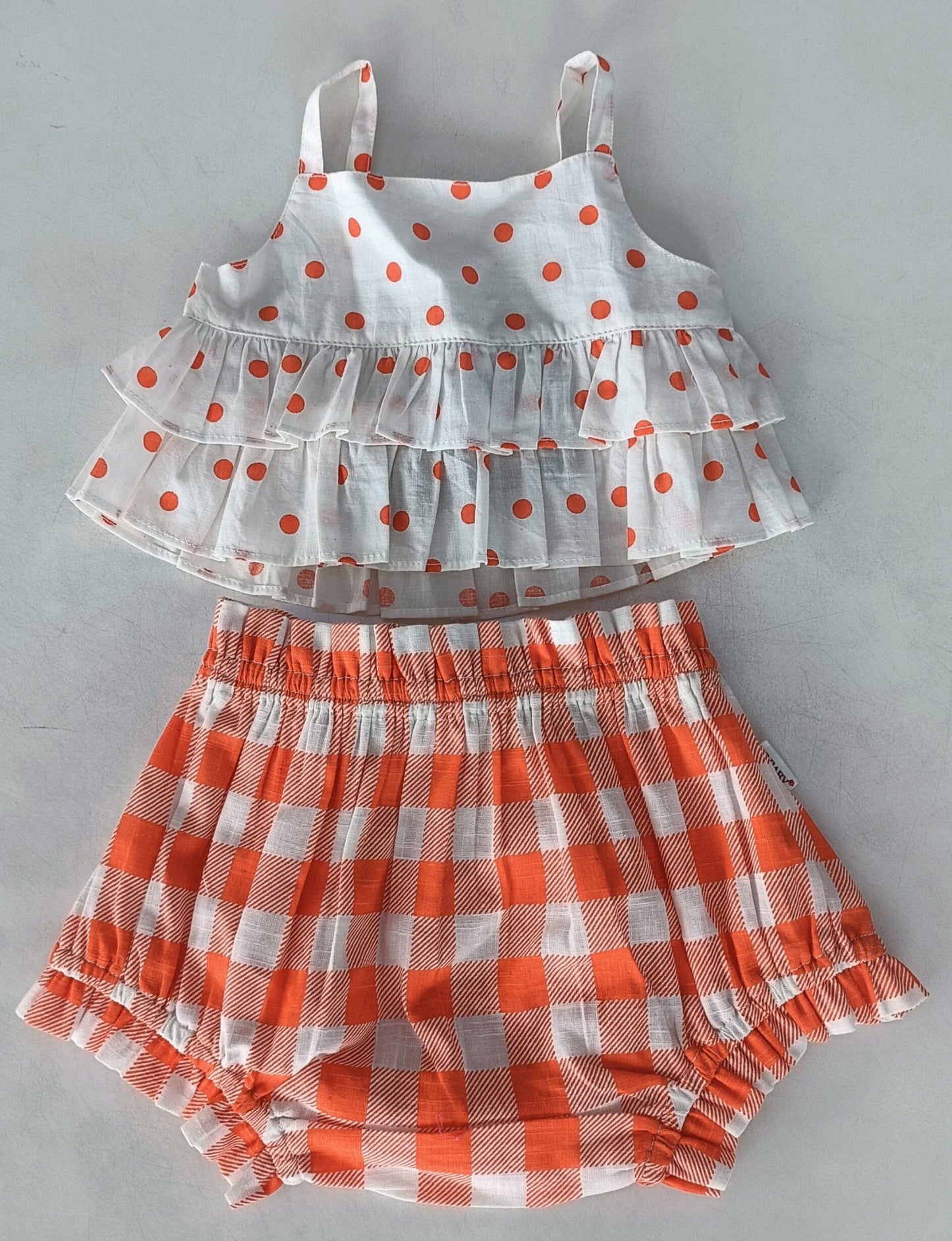 Orange Polka Dot Top & Orange Checkered Shorts Set Dress Yo Baby Wholesale