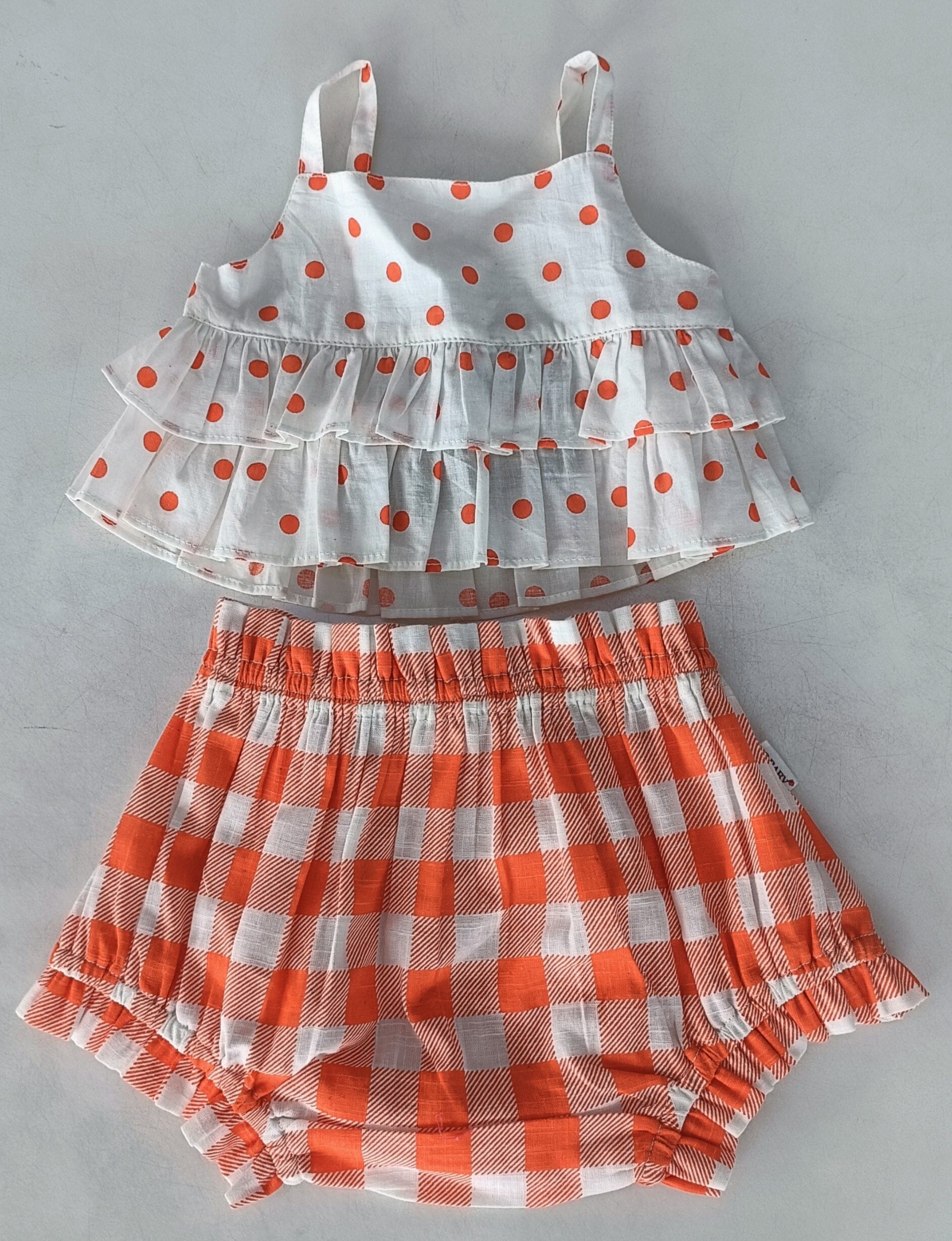 Orange Polka Dot Top & Orange Checkered Shorts Set Dress Yo Baby Wholesale
