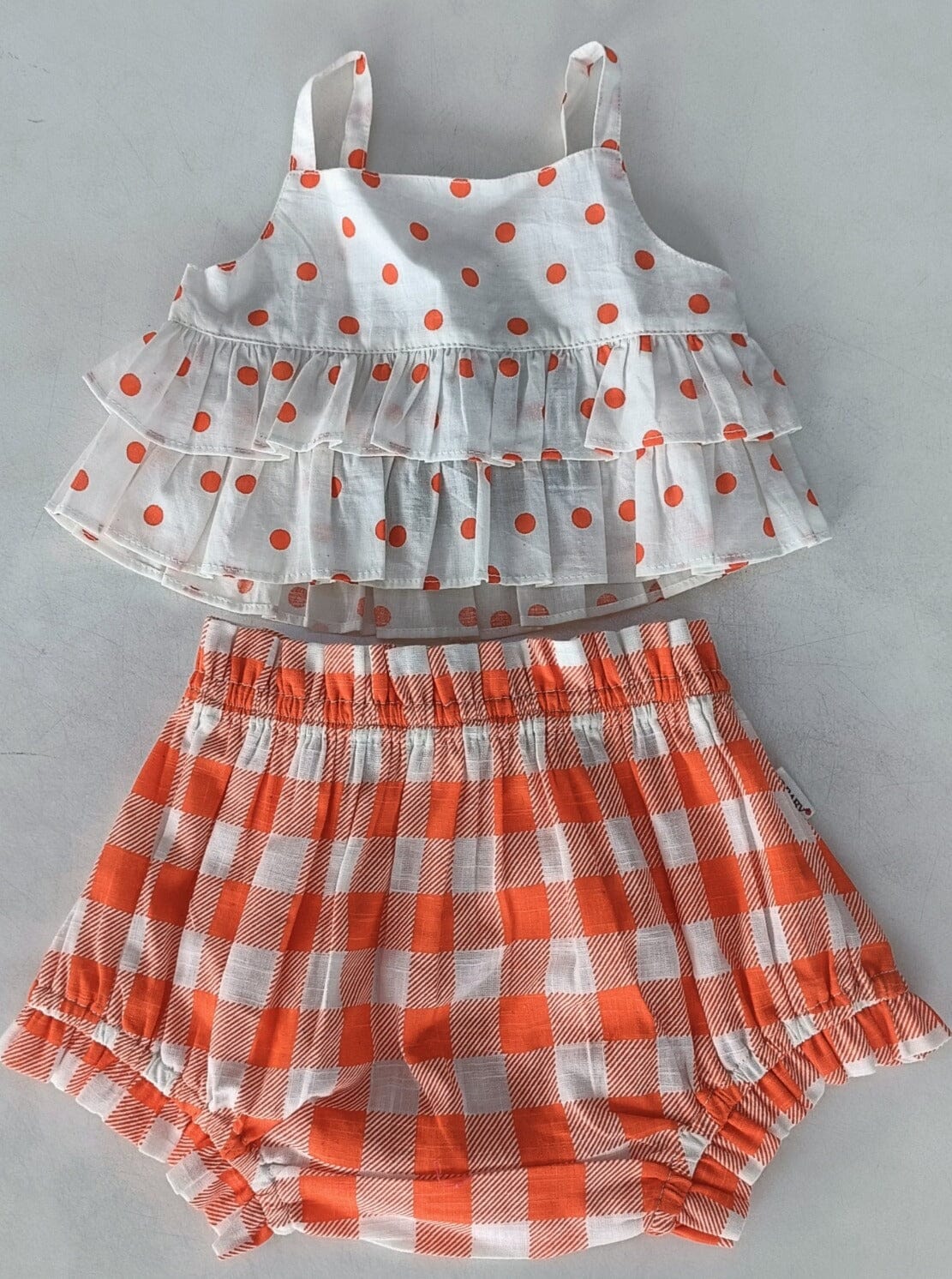 Orange Polka Dot Top & Orange Checkered Shorts Set Top and bloomer 2-pc. set Yo Baby India