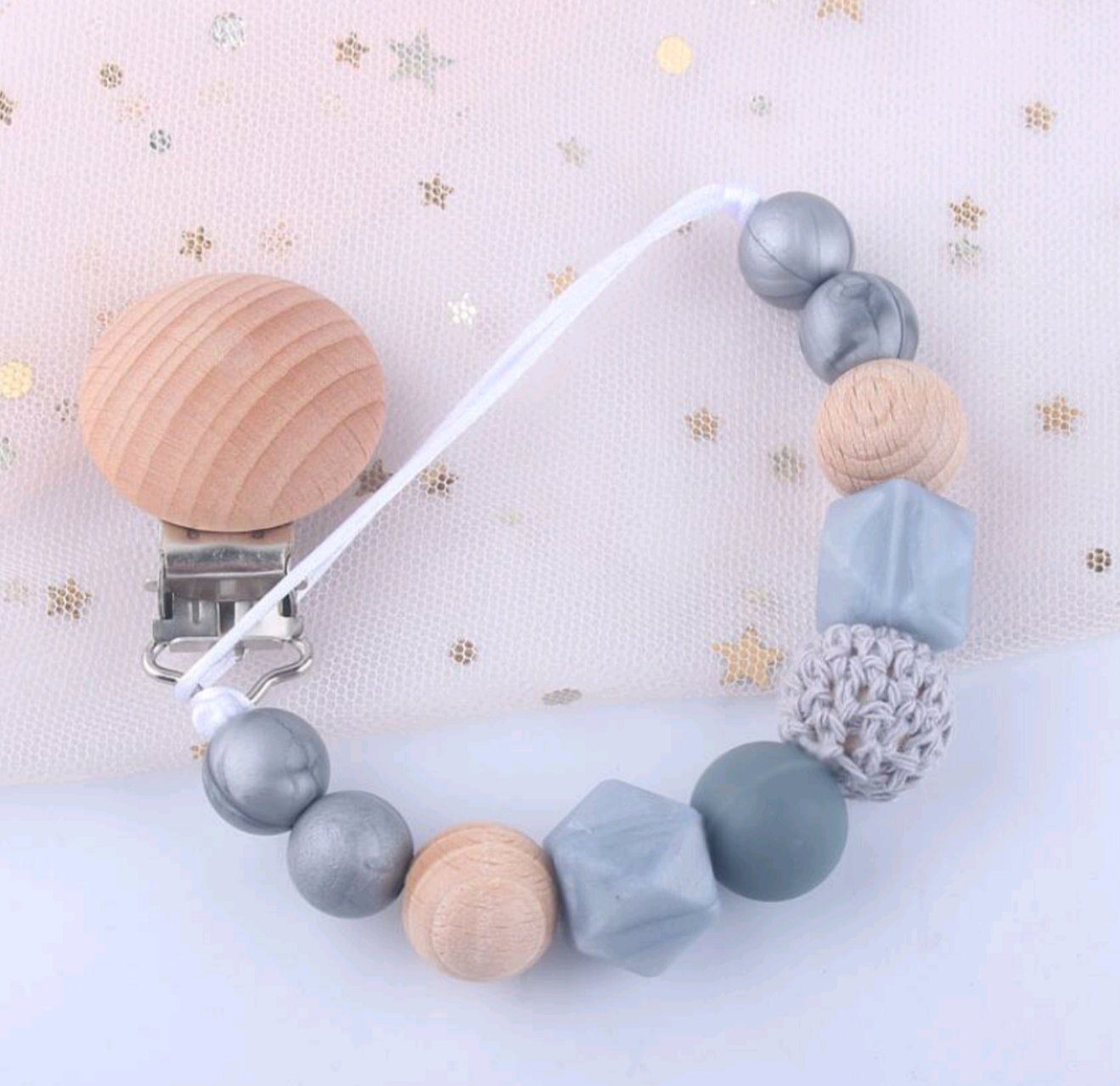 Pacifier Teether Clips - Wood & Silica Gel Yo Baby India Dark Grey