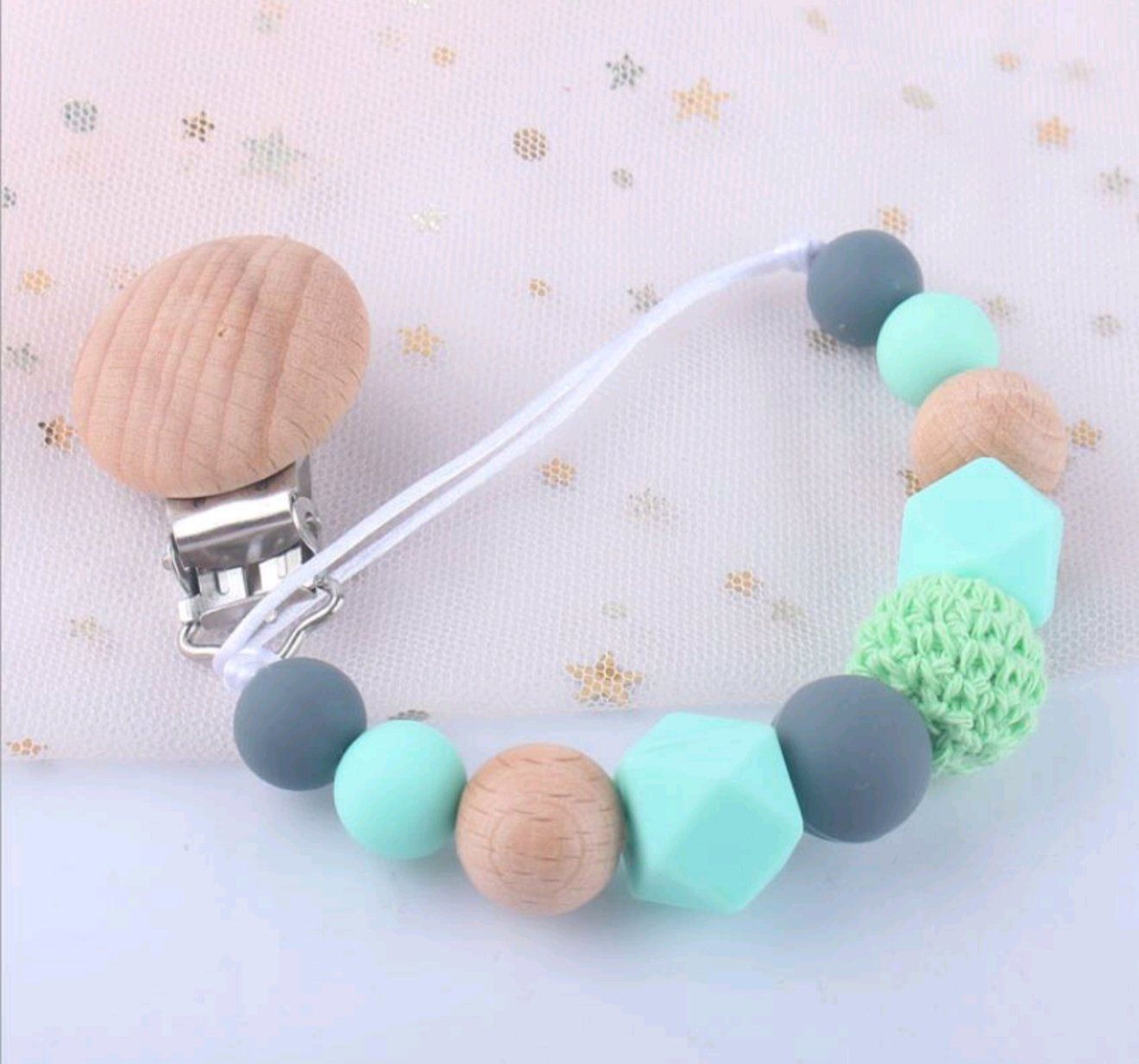 Pacifier Teether Clips - Wood & Silica Gel Yo Baby India Green