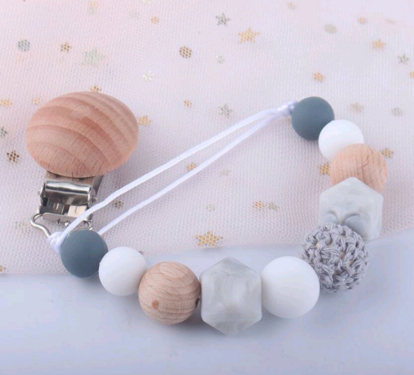 Pacifier Teether Clips - Wood & Silica Gel Yo Baby India Grey