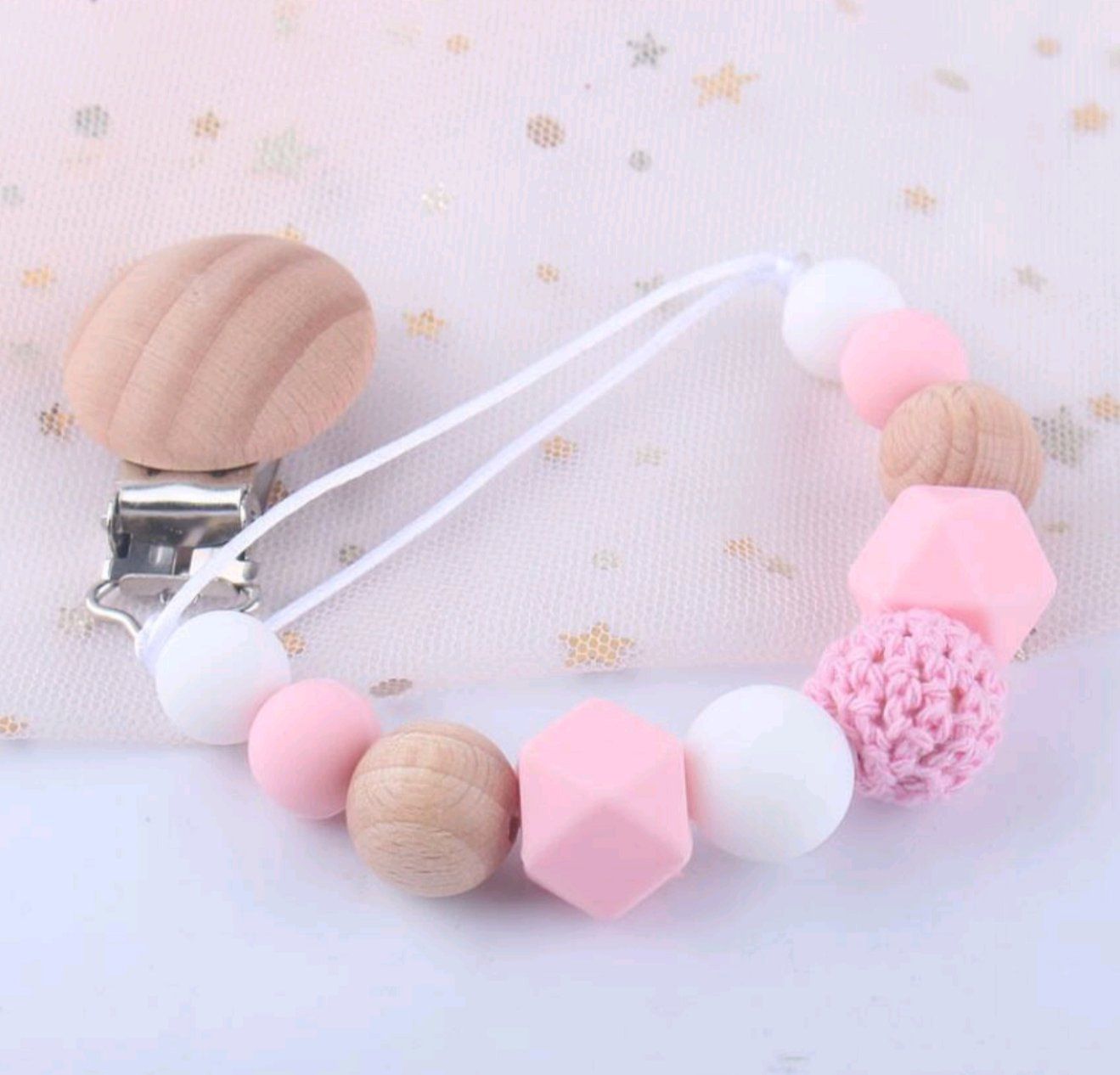 Pacifier Teether Clips - Wood & Silica Gel Yo Baby India Pink