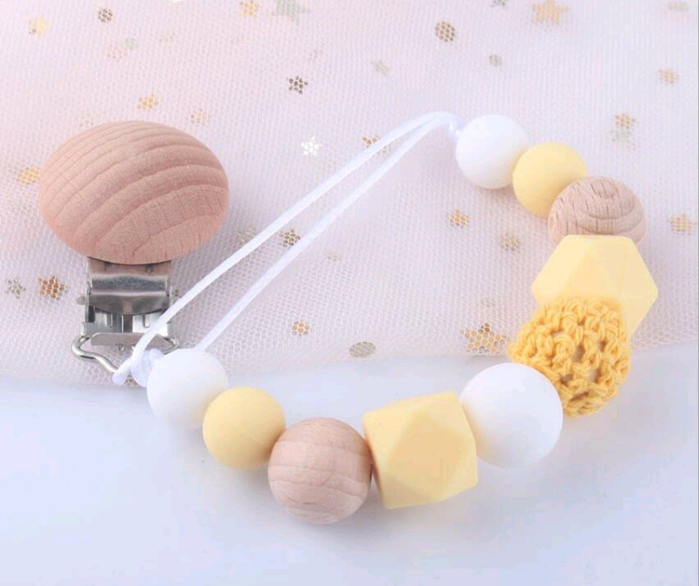 Pacifier Teether Clips - Wood & Silica Gel Yo Baby India Yellow
