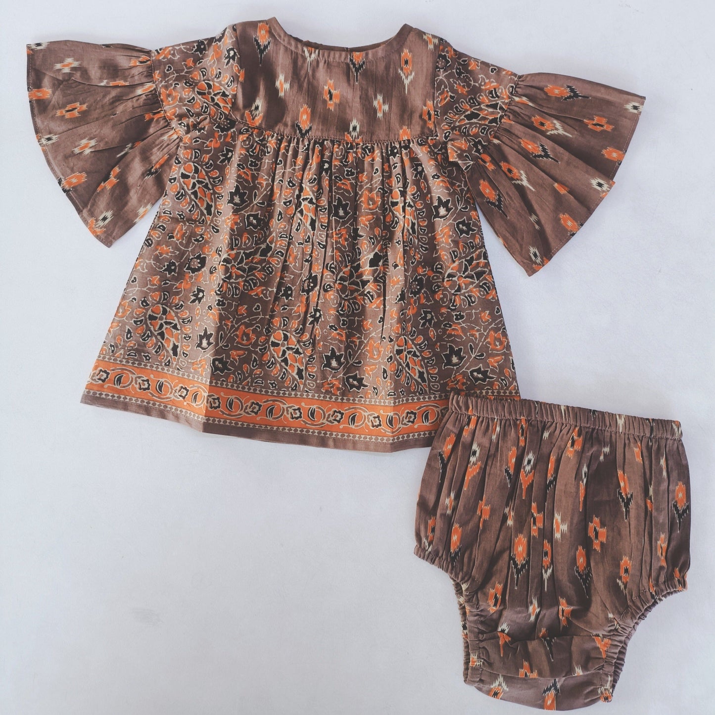 Paisley Print Bell-Sleeves Dress & Diaper Cover Set dress & diaper cover Yo Baby India