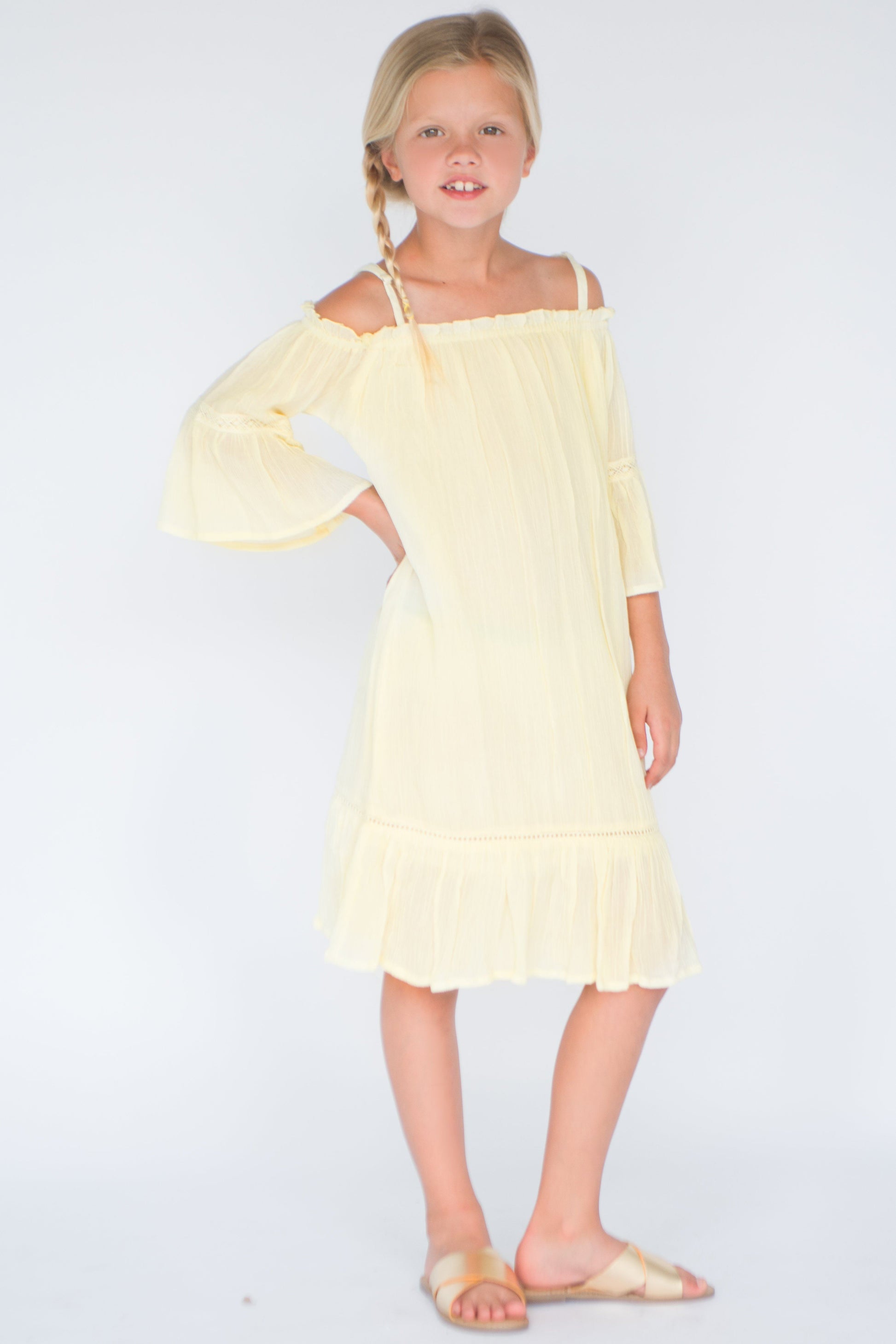 Pastel Yellow Off-Shoulder Dress Dress Yo Baby Wholesale