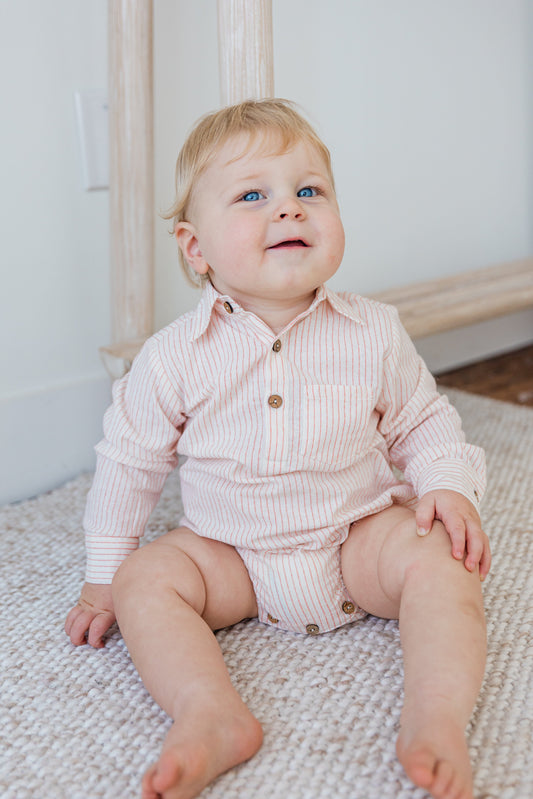 Peach Dot Stripes Print Long Sleeve Baby Romper romper Yo Baby India