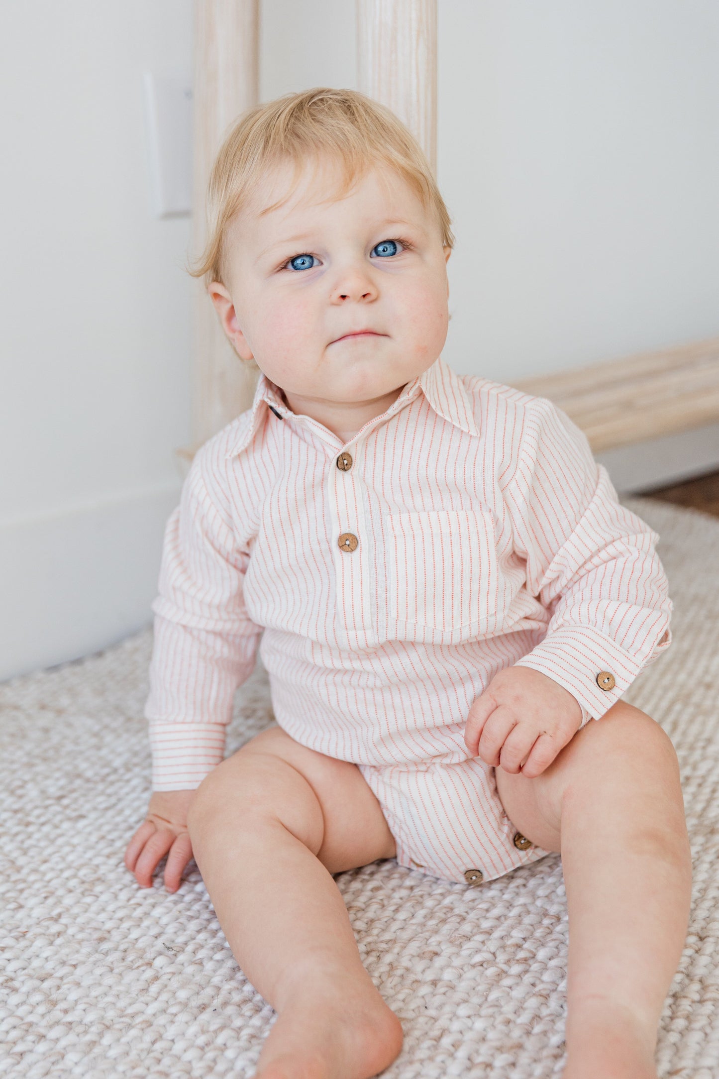 Peach Dot Stripes Print Long Sleeve Baby Romper romper Yo Baby India