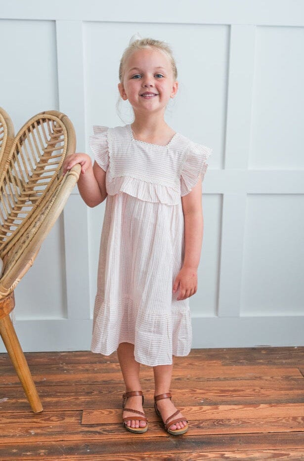 Peach Stripes Square Neck Ruffle Dress Dress Yo Baby India