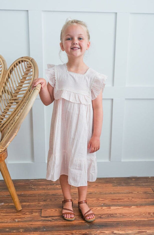 Peach Stripes Square Neck Ruffle Dress Dress Yo Baby India