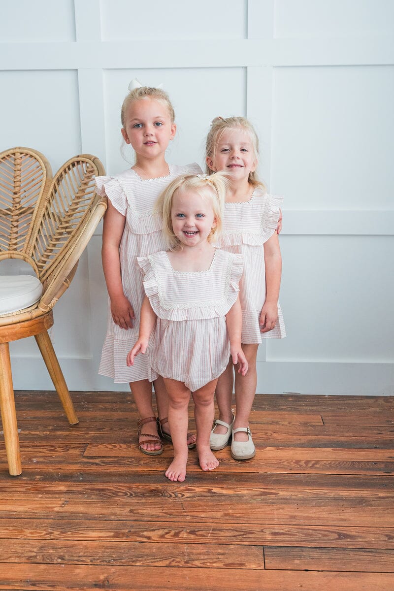Peach Stripes Square Neck Ruffle Dress Dress Yo Baby India